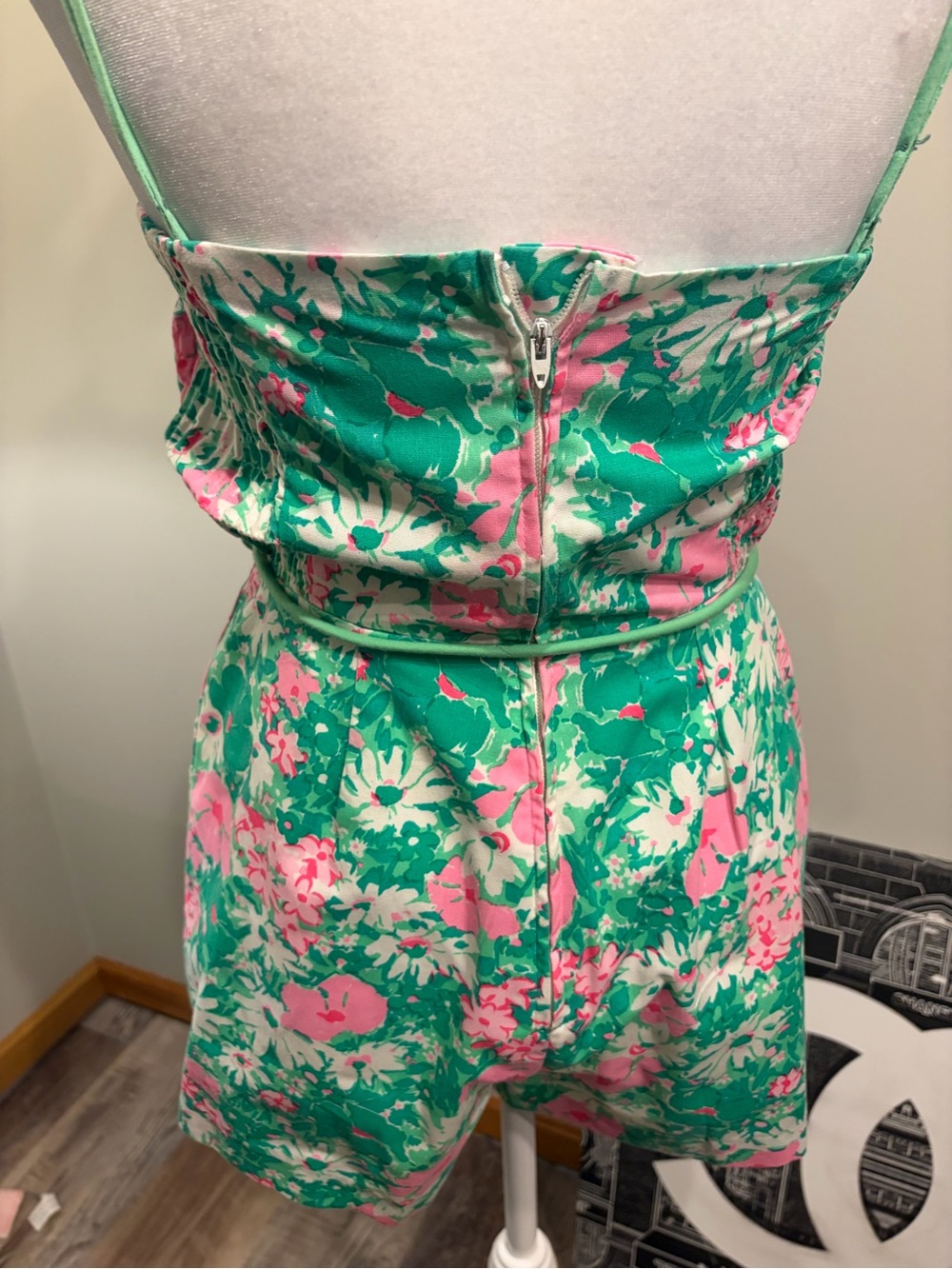 Floral Green & Pink Tie-Waist Romper - Picture 6 of 13